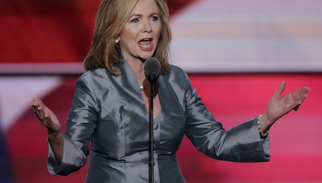 Rep. Marsha Blackburn, R-Tenn., speaks during the final day of the Republican National Convention in Cleveland, Thursday, July 21, 2016. (AP Photo/J. Scott Applewhite)