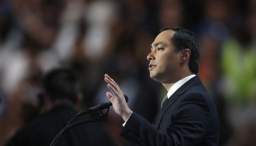Rep. Joaquin Castro, D-Texas, speaks during the final day of the Democratic National Convention in Philadelphia, July 28, 2016. (AP Photo/Paul Sancya)