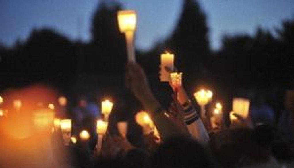 A candlelight vigil for Emilio Hoffman, the victim of a shooting at Reynolds High School in Troutdale, Ore., on June 10, 2014. Authorities said a teen gunman armed with a rifle shot and killed the 14-year-old student and injured a teacher.