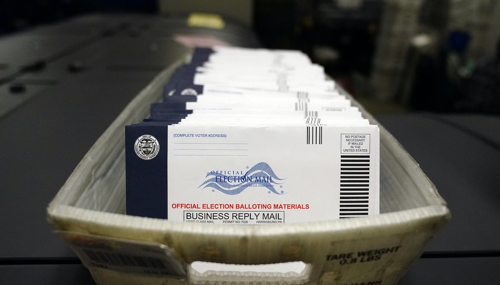 In this Oct. 23, 2020, file photo mail-in ballots for the 2020 General Election in the United States are seen before being sorted at the Chester County Voter Services office in West Chester, Pa. (AP)