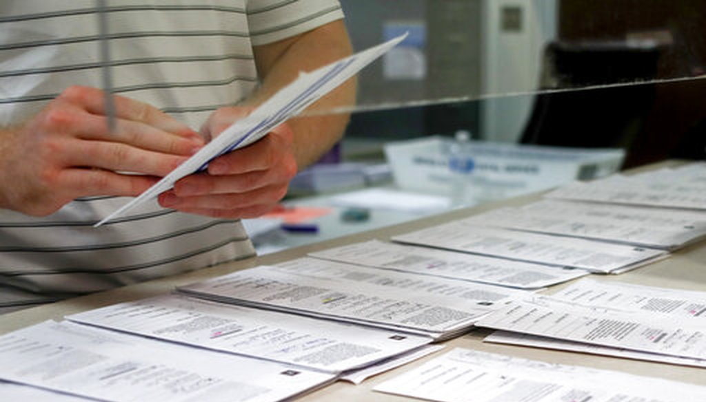 Processing work on mail in ballots for the Pennsylvania Primary election is being done by Tim Vernick at the Butler County Bureau of Elections, Thursday, May 28, 2020, in Butler, Pa. (AP)