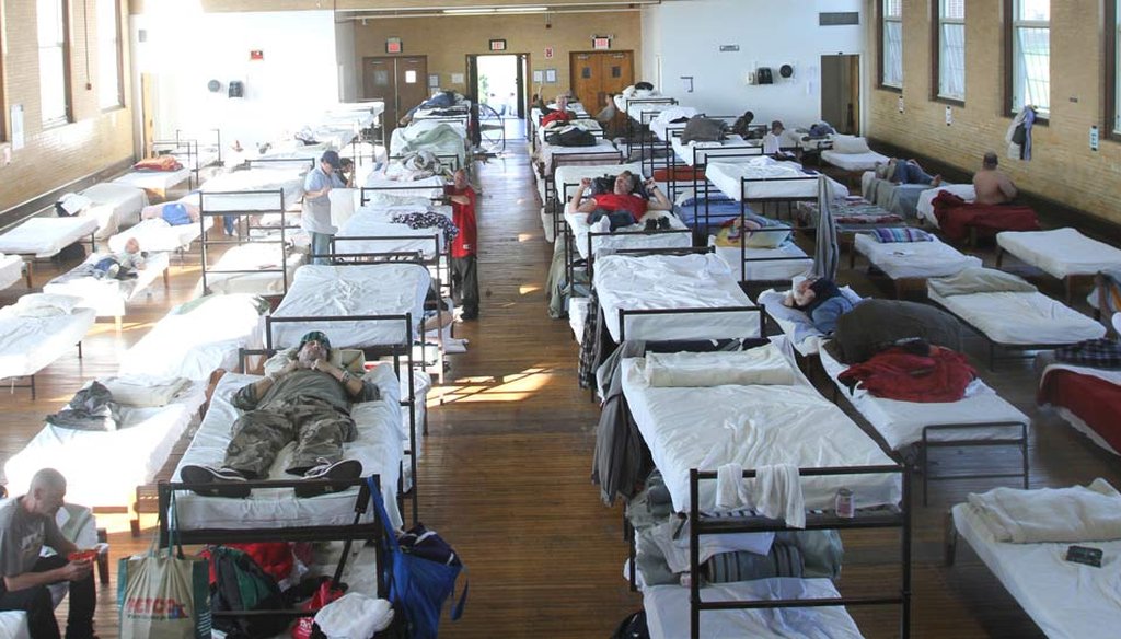 Homeless shelter beds at Harrington Hall in Cranston in 2012 (The Providence Journal / John Freidah)