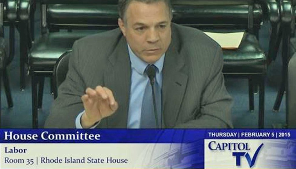 Rhode Island Sen. Leonidas P. Raptakis, D-Coventry, addresses the House Committee on Labor Feb. 5, 2015. (Capitol TV)