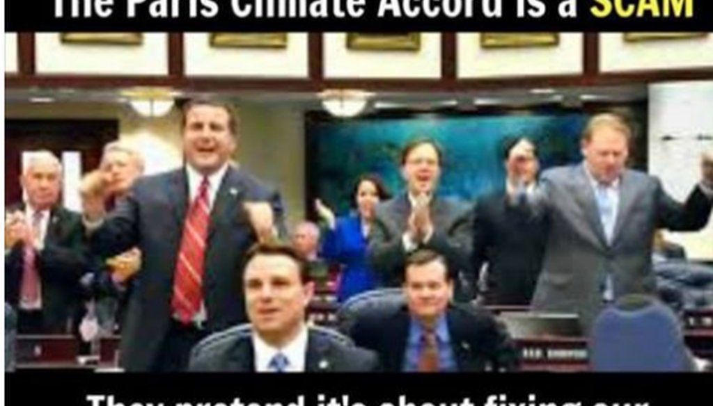 Sarah Palin's Facebook meme about the Paris climate accord included an unrelated 2011 photo of the Florida House. 