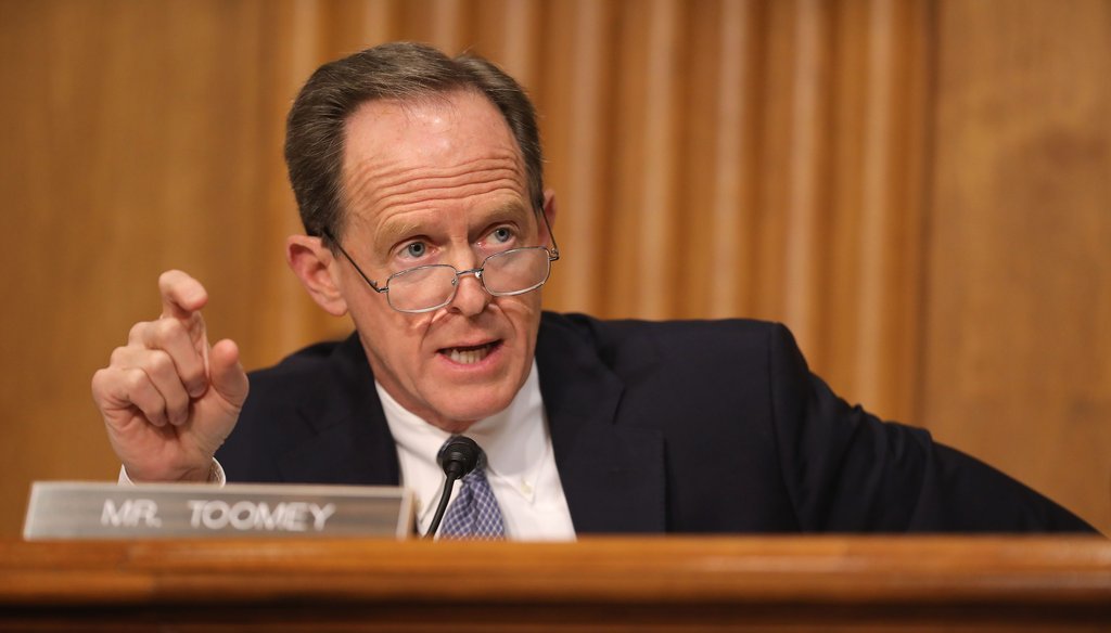 Senate Finance Committee member Sen. Pat Toomey (R-PA) questions Federal Internal Revenue Service Commissioner Charles Rettig during a hearing in the Dirksen Senate Office Building on Capitol Hill April 10, 2019 in Washington, DC. (Chip Somodevilla/Getty