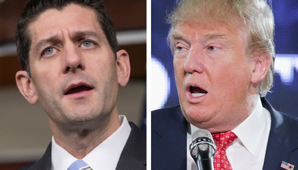 During his 2016 presidential campaign, Donald Trump (right) blamed Paul Ryan for the Republican ticket's loss in the 2012 presidential election.