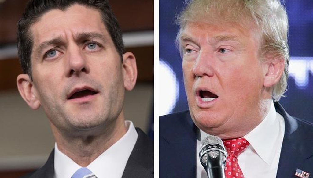 House Speaker Paul Ryan (left), a Wisconsin Republican, criticized GOP presumptive presidential nominee Donald Trump for Trump's racial remarks about a federal judge.