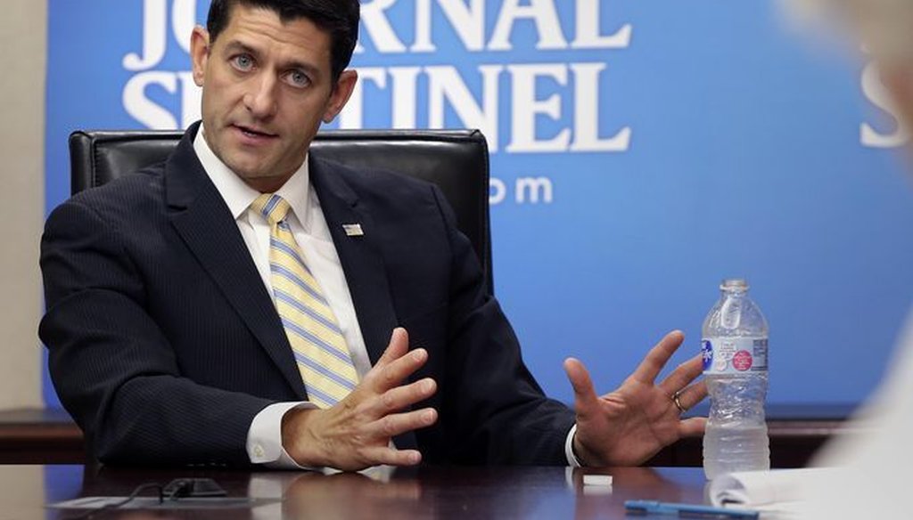 U.S. House Speaker Paul Ryan spoke with staff at the Milwaukee Journal Sentinel on Sept. 1, 2017. During the interview, he made a claim about taxes on corporations being too high. (Rick Wood/Milwaukee Journal Sentinel)