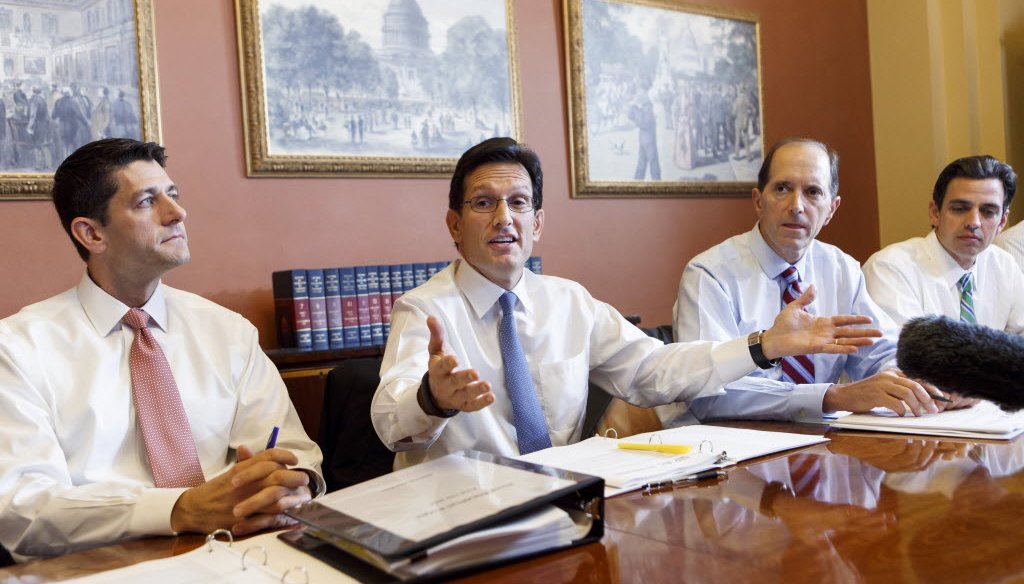 Paul Ryan (far left) met with fellow House Republicans on Oct. 1, 2013 to discuss defunding Obamacare. (AP)