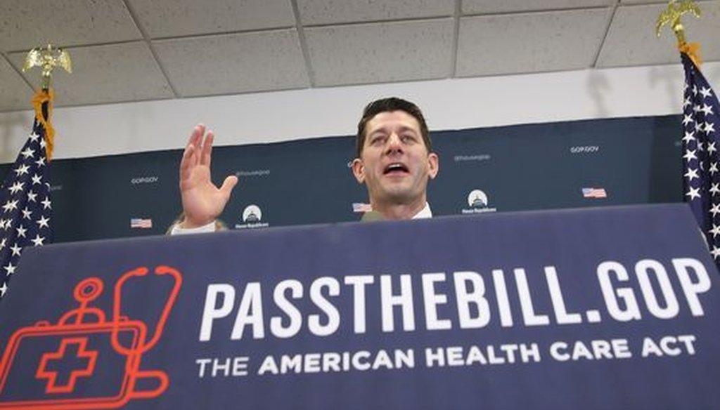 U.S. House Speaker Paul Ryan, R-Wis., speaks to reporters after President Donald Trump spoke to House Republicans about the GOP plan to replace Obamacare two days before the House vote. (Getty Images)