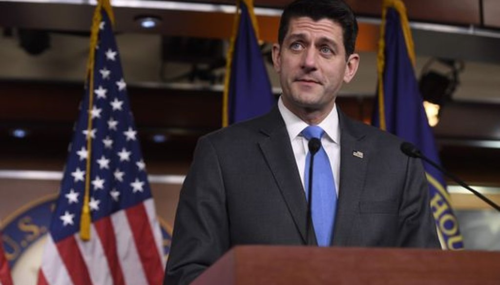 We have fact checked statements made by U.S. House Speaker Paul Ryan, shown here announcing he won't seek re-election, 84 times. (Getty Images)