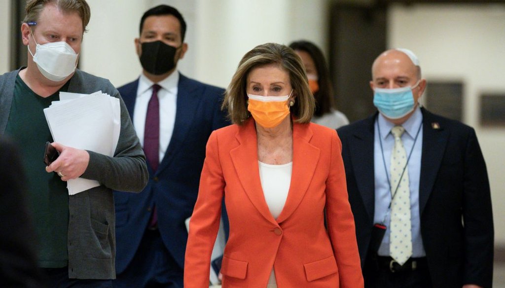 House Speaker Nancy Pelosi, D-Calif., arrives for her weekly news conference at the Capitol on March 11, 2021. (AP)