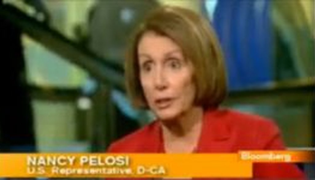 House Minority Leader Nancy Pelosi resurrected a talking point about job growth under President Barack Obama in a Bloomberg television interview. We checked her math.