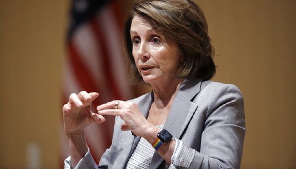 House Minority Leader Nancy Pelosi, D-Calif., discusses tax policy during a town hall-style meeting on Feb. 1, 2018, in Cambridge, Mass. (AP/Steven Senne)