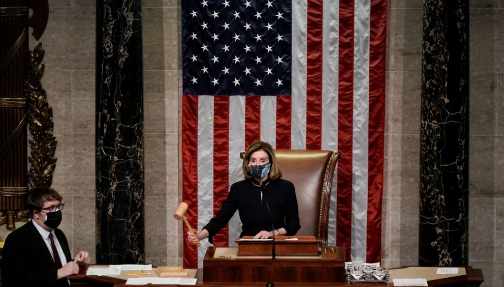 House Speaker Nancy Pelosi, D-Calif., leads the final vote of the impeachment of President Donald Trump on Jan. 13, 2021. (AP)
