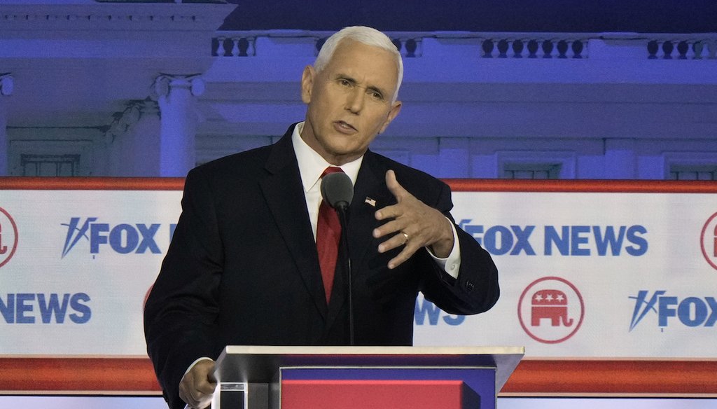 Former Vice President Mike Pence speaks during a Republican presidential primary debate on Aug. 23, 2023, in Milwaukee. (AP)