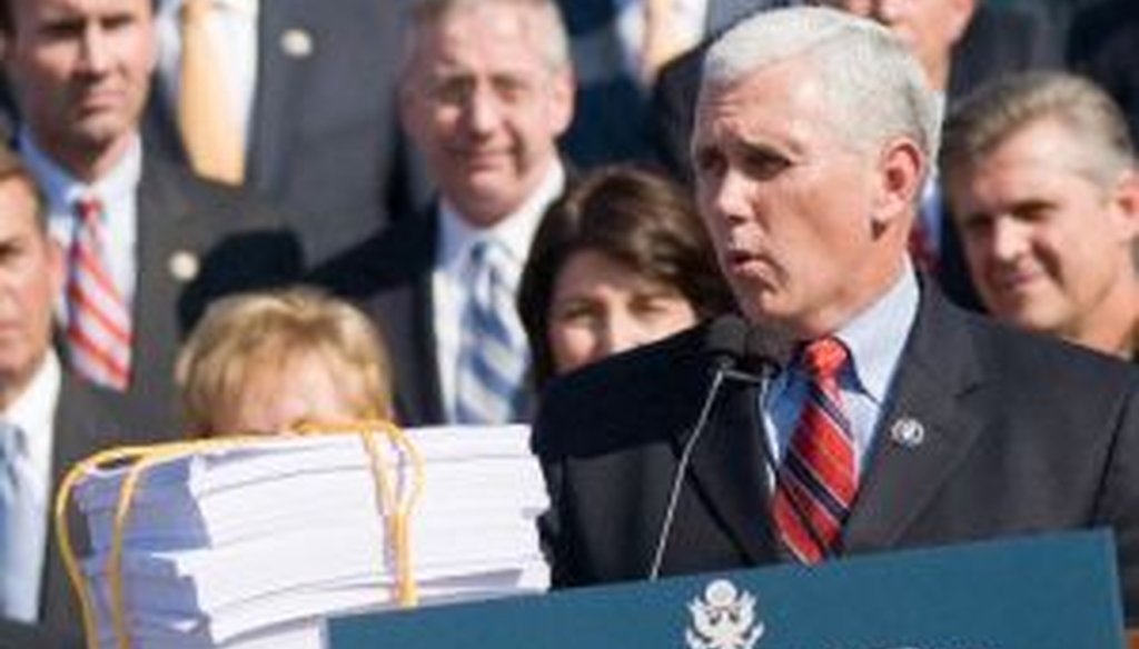 U.S. Rep. Mike Pence formally announced on Thursday that he will not be running for president in 2012. We review his record on the Truth-O-Meter, including some of his attacks against the Democratic health care bill.