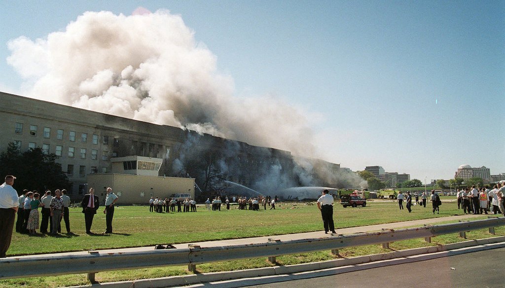 Smoke billows from the Pentagon Tuesday, Sept. 11, 2001 after it took a direct hit from an aircraft. (AP)