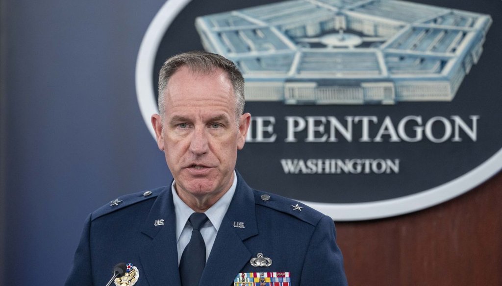 U.S. Air Force Brig. Gen. Patrick Ryder, a Pentagon spokesman, holds a media briefing where the transfer of cluster munitions to Ukraine was discussed, July 6, 2023. (AP)