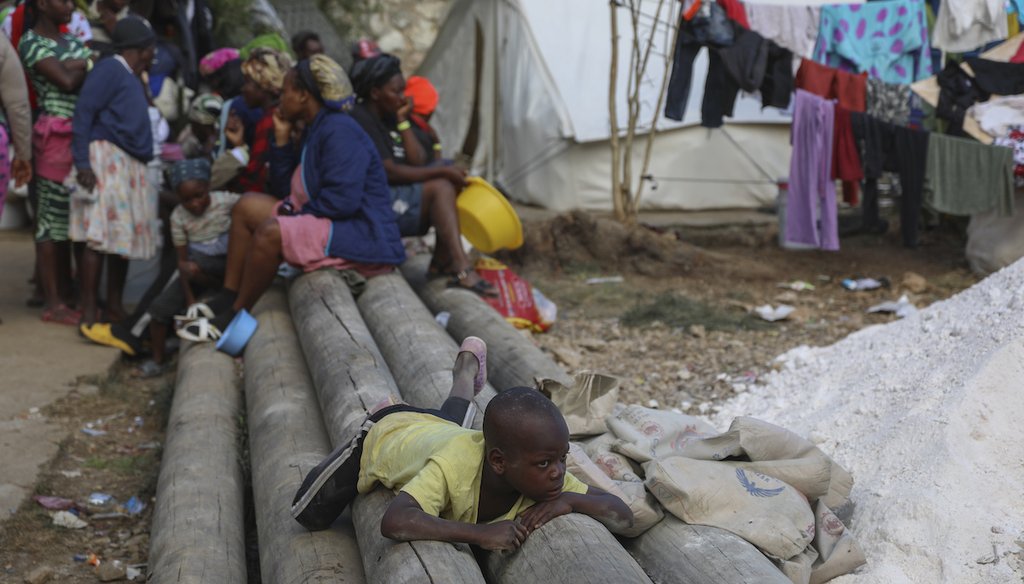 People displaced by armed gang attacks take refuge in the town hall in the Kenscoff neighborhood of Port-au-Prince, Haiti, Feb. 13, 2025. (AP)