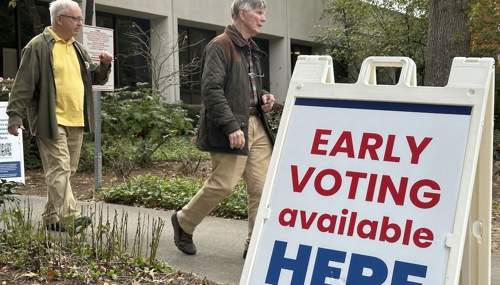 People leave after voting in the Atlanta suburb of Sandy Springs, Ga., Oct. 15, 2024, the first day of early in-person voting in Georgia. (AP)