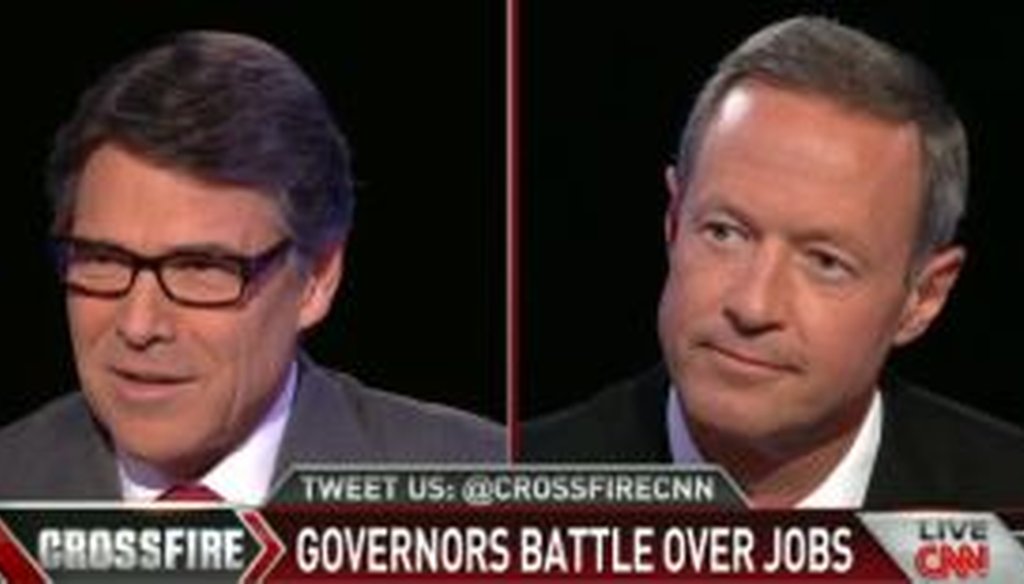 Govs. Rick Perry of Texas and Martin O'Malley of Maryland faced off over job-creation policy on CNN's "Crossfire."