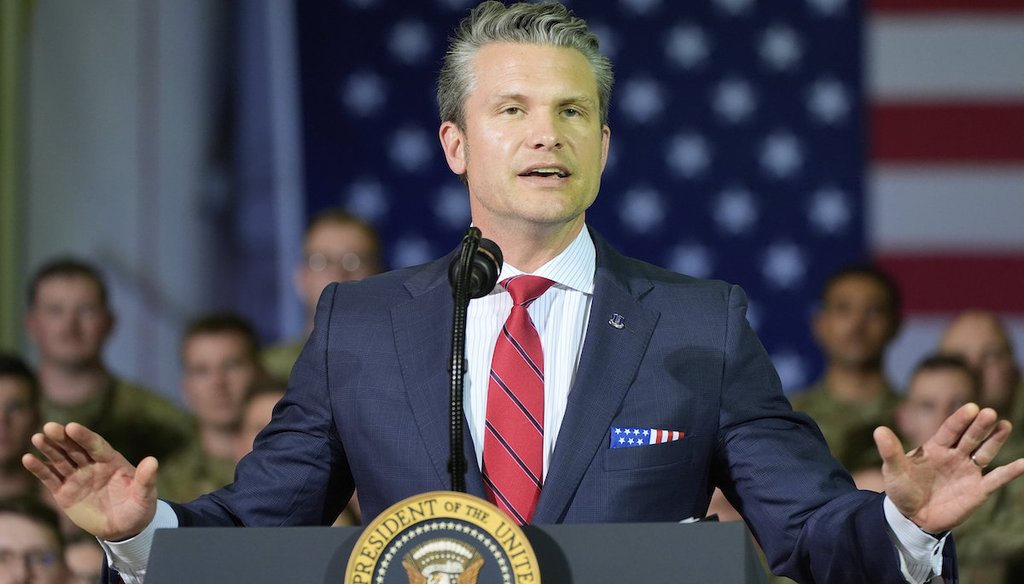 Defense Secretary Pete Hegseth speaks to members of the Michigan National Guard at Selfridge Air National Guard Base, April 29, 2025, in Harrison Township, Mich., during a visit with President Donald Trump.  (AP)