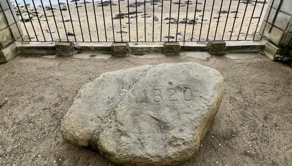 Plymouth Rock, located at Pilgrim Memorial State Park in Plymouth, Massachusetts, on July 18, 2022. (Madison Czopek)