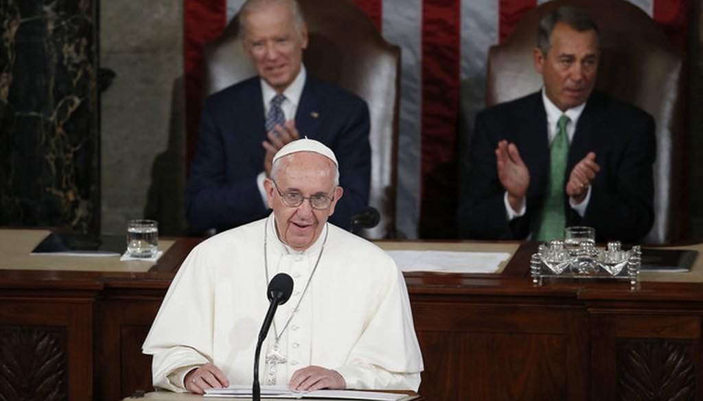 Pope Francis addressed a joint meeting of Congress on Sept. 24, 2015. (AP photo)