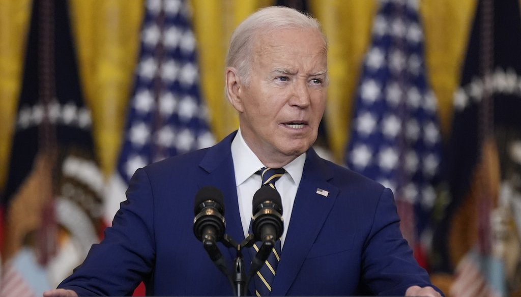 President Joe Biden speaks about an order to enact immediate significant restrictions on migrants seeking asylum at the U.S.-Mexico border in the East Room at the White House in Washington, June 4, 2024. (AP)