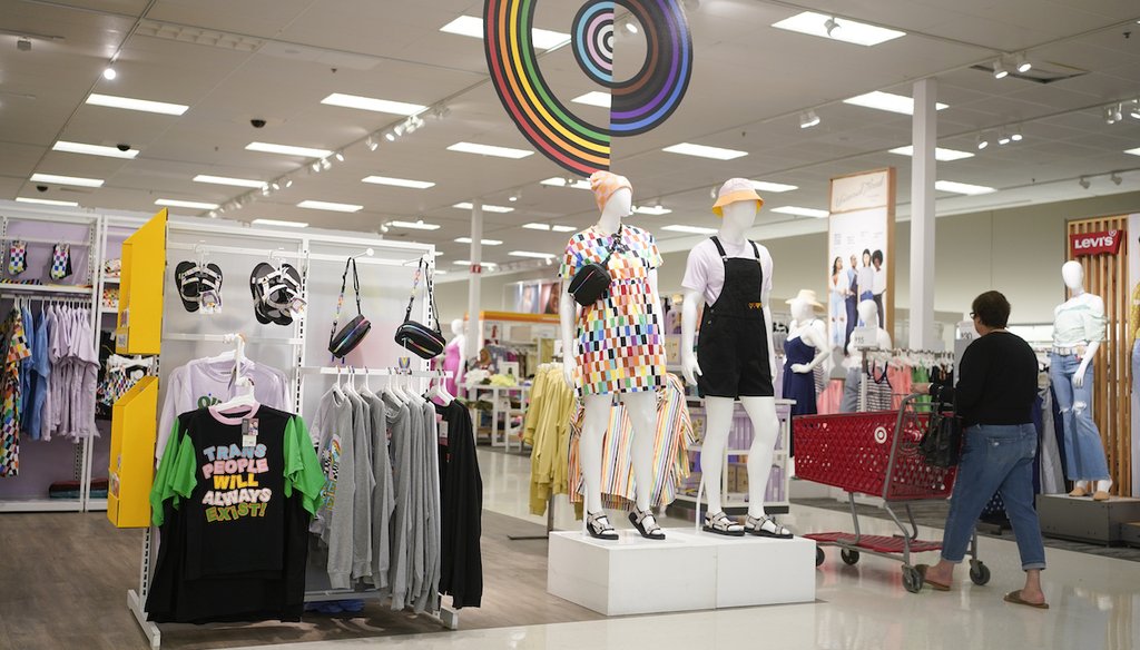 Pride month merchandise is displayed at a Target store in Hackensack, N.J., Wednesday, May 24, 2023. Target is removing certain items from its stores after an intense backlash from some customers including violent confrontations with its workers. (AP)