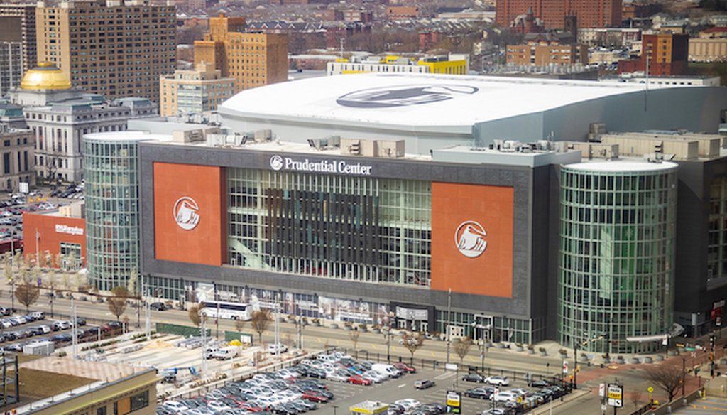 View of the Prudential Center in downtown Newark. (2019, via Shutterstock)