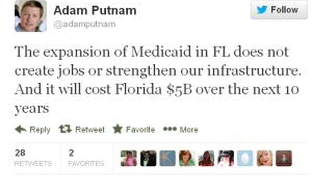 Adam Putnam is against expanding Medicaid in Florida.