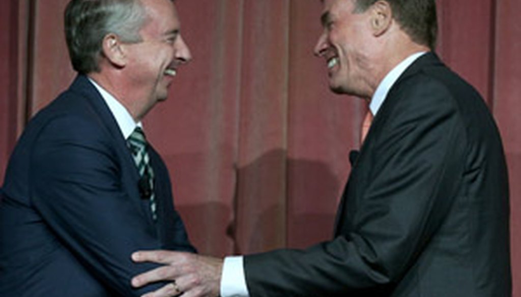 Ed Gillespie, left, and Mark Warner will debate at 7 p.m.
