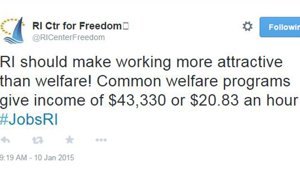 Tweet from the Rhode Island Center for Freedom and Prosperity