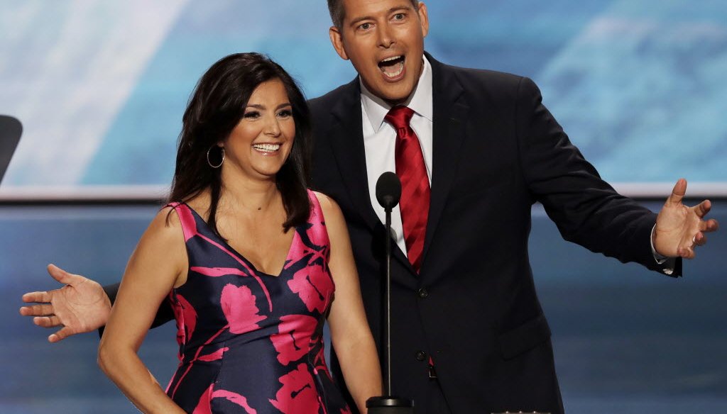 U.S. Rep. Sean Duffy, R-Wis., joined by his wife, Rachel Campos-Duffy, spoke on the first night of the 2016 Republican National Convention. (AP photo)