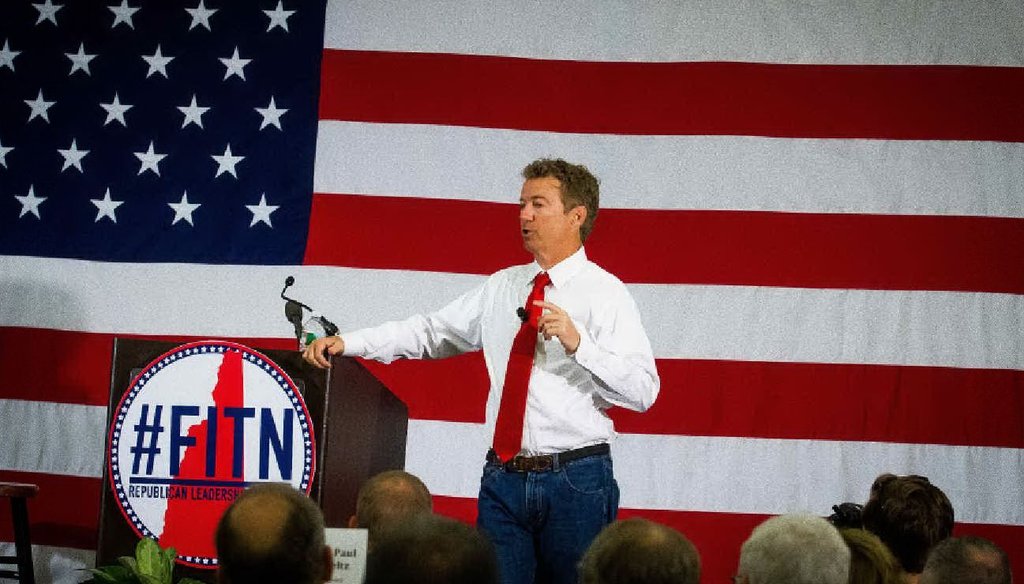 U.S. Senator Rand Paul, R-Ky., takes questions during the First in the Nation Summit in Nashua on Saturday, April 18, 2015. Photo by Elizabeth Franz