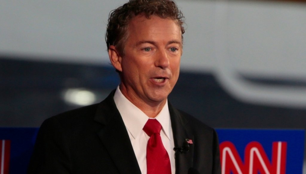 Republican presidential candidate Rand Paul on the debate stage at the Reagan Library in Simi Valley, Calif., on Sept. 16, 2015. (Robert Gauthier/Los Angeles Times/TNS)