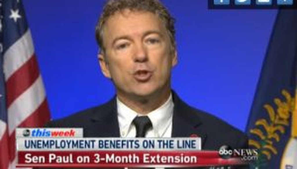Sen. Rand Paul, R-Ky., raised questions about the effectiveness of extended unemployment benefits during an appearance on ABC's "This Week with George Stephanopoulos."