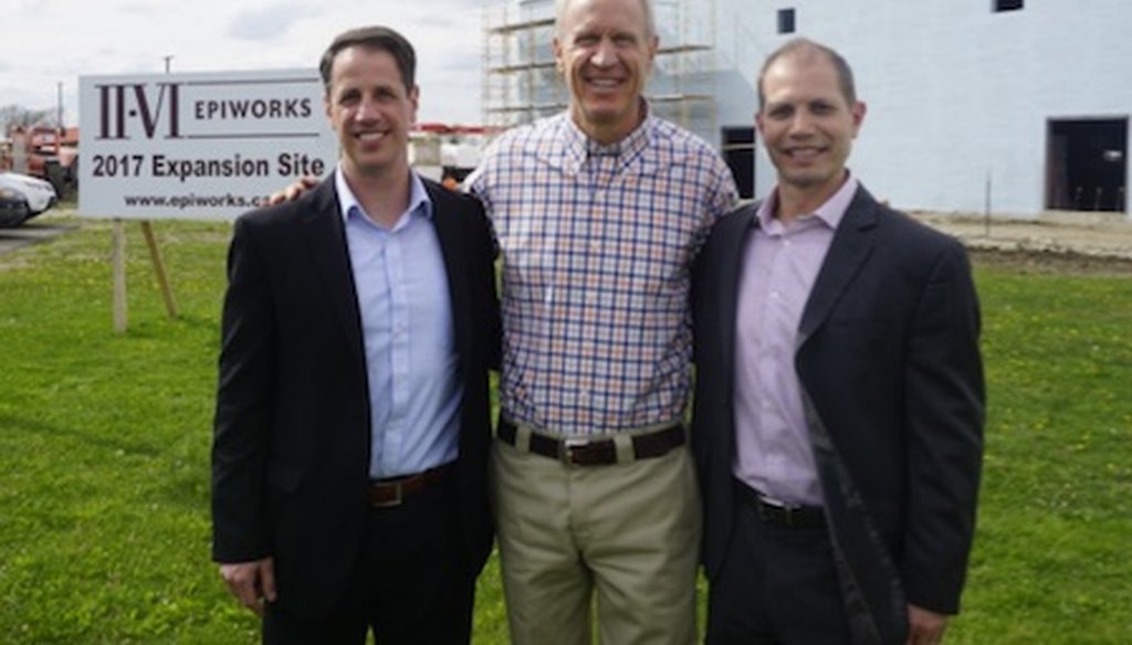 Gov. Bruce Rauner meets workers at Champaign's EpiWorks technology company Photo/Twitter