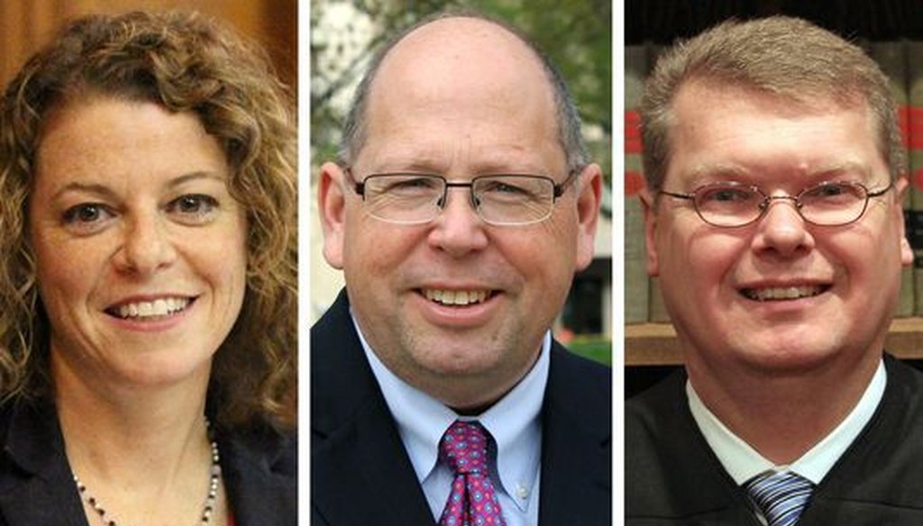 The 2018 candidates for a seat on the Wisconsin Supreme Court are (from left) Milwaukee County Circuit Judge Rebecca Dallet, Madison attorney Tim Burns and Sauk County Circuit Judge Michael Screnock.