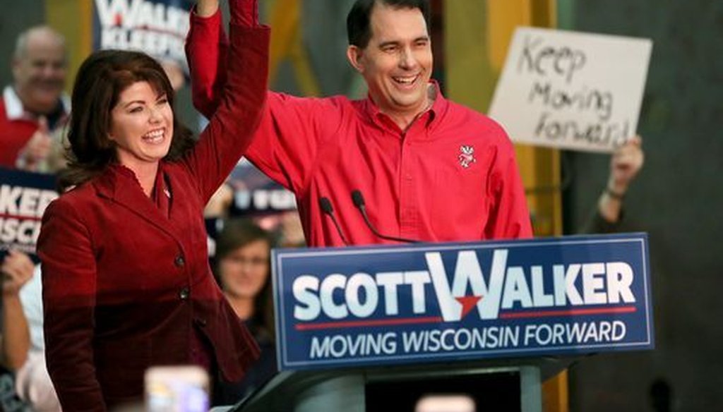 Wisconsin Lt. Gov. Rebecca Kleefisch and Gov. Scott Walker announced their re-election bids on Nov. 5, 2017. (Michael Sears/Milwaukee Journal Sentinel)