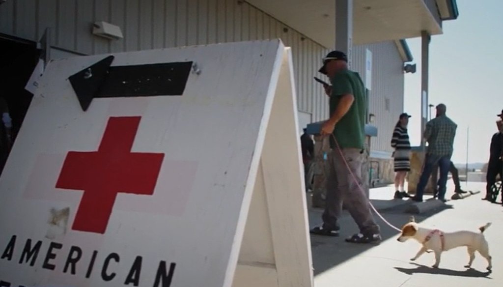 Screenshot from footage outside a Red Cross shelter in western North Carolina on Oct. 25, 2024. (WRAL-TV)