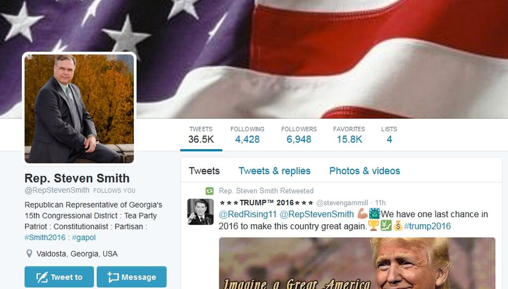 The parody Twitter account of "Rep. Steven Smith" of Georgia