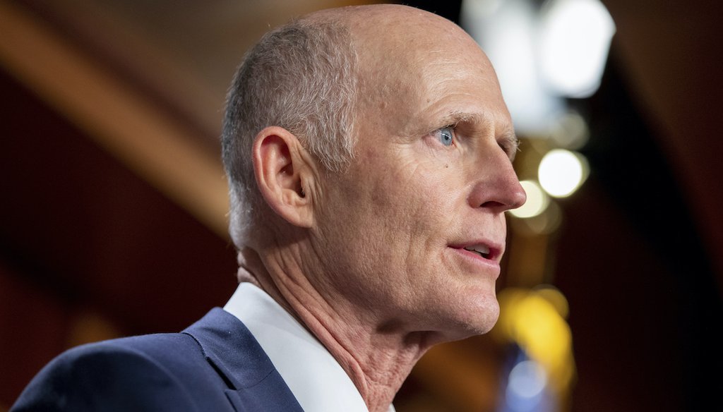 Sen. Rick Scott, R-Fla., alongside other Senate Republicans, speaks to members of the media on Capitol Hill in Washington, about funding for the Infrastructure Investment and Jobs Act on Aug. 4, 2021. (AP)