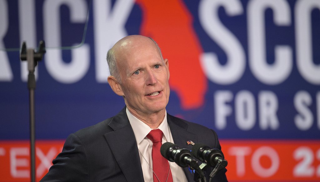 El senador Rick Scott, republicano de Florida, se dirige a los asistentes a la Cumbre de la Libertad del Partido Republicano de Florida, el 4 de noviembre de 2023, en Kissimmee, Florida. (AP)