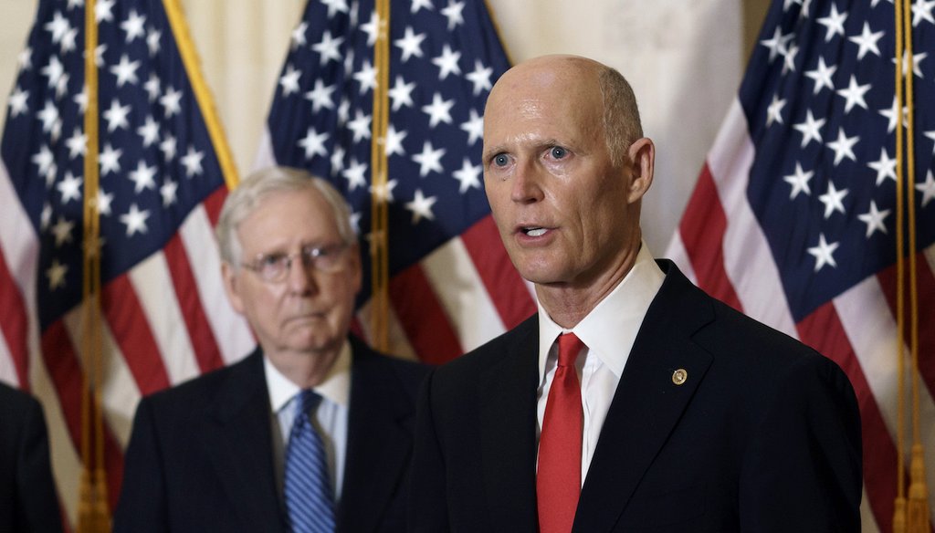 Sen. Rick Scott, R-Fla., speaks after being selected to chair the National Republican Senatorial Committee, the campaign arm for Senate races. (AP Photo/J. Scott Applewhite)
