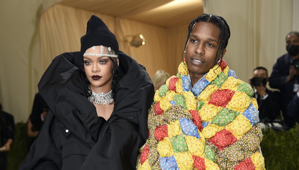Rihanna and A$AP Rocky attend the Metropolitan Museum of Art's Costume Institute benefit gala on Sept. 13, 2021 (AP)