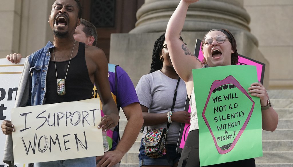 Abortion-rights supporters at the Mississippi Capitol in Jackson on June 28, 2022, protest the U.S. Supreme Court decision overturning Roe v. Wade. (AP)