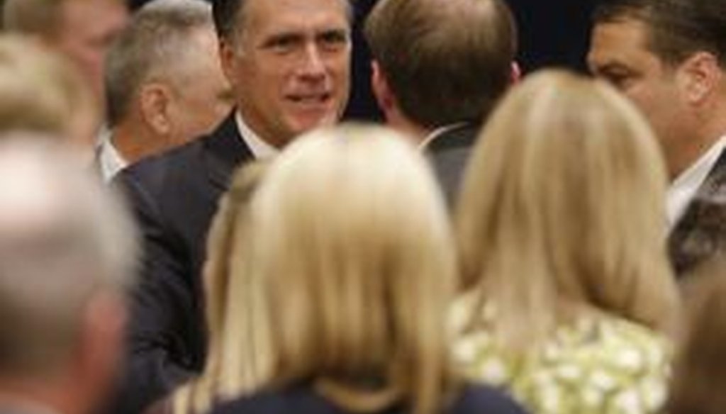 GOP presidential candidate Mitt Romney greets donors after speaking at a campaign fundraising event in Atlanta 